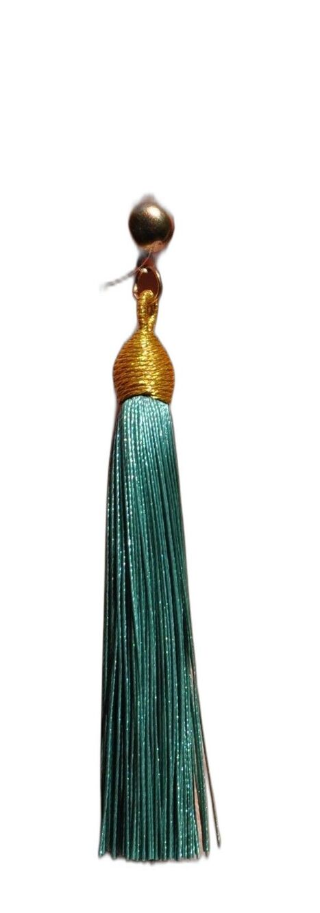 Gold tone post Boho / Gypsy earrings with teal tassel fringe - Picture 4 of 6